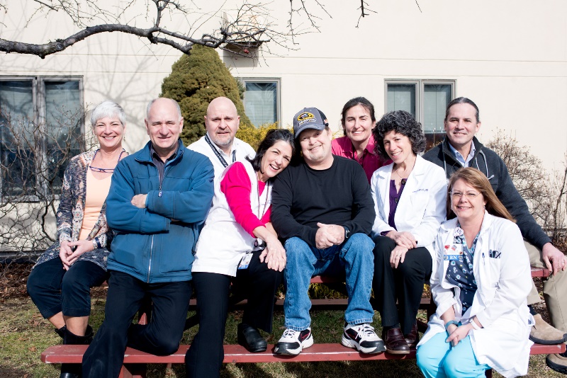 (l. to r.) Diane Vergara, RN (Oncology), Houghton Smith (Diabetic Educator), Jeff Harr (Cardiac Rehab), Gloria Solar, RN (Oncology), Terry, Phaedra McDonough, NP (Center for Cardiovascular Health), Dr. Laura Metsch (Brattleboro Internal Medicine), Dr. Robert Burke (Center for Cardiovascular Health), Laurie Dix, RN (Center for Cardiovascular Health)